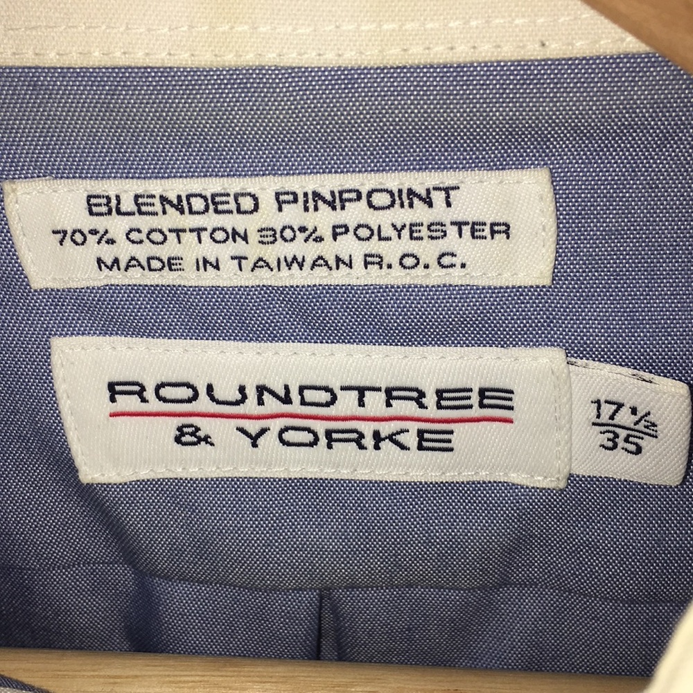 Roundtree&York Blue Button Down Shirt w/ white col